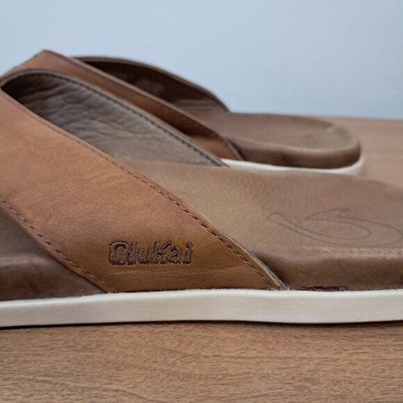 Olukai Nalukai Sandal Men\'s Size 11 Brown White Leather Flip Flop Comfort main image 7